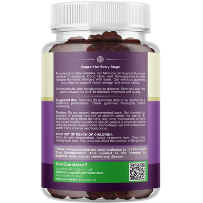 Natures Craft Frauen Menopause Gummis mit Dong Quai & Ashwagandha – 60 Stück – Unterstützung bei Hitzewallungen, Nachtschweiß & Stimmungsschwankungen – Prä & Post Menopause Vitamine