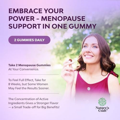 Natures Craft Frauen Menopause Gummis mit Dong Quai & Ashwagandha – 60 Stück – Unterstützung bei Hitzewallungen, Nachtschweiß & Stimmungsschwankungen – Prä & Post Menopause Vitamine