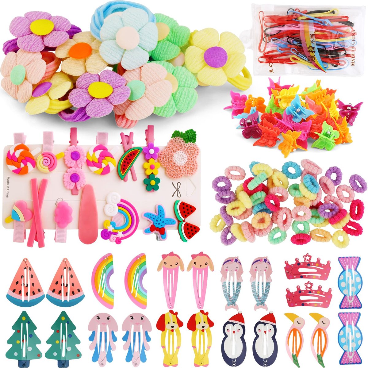 Haaraccessoires Set für Kleinkinder Mädchen – 158-teiliges Haarklammern Set, bunte Spangen, Haargummis und Clips für Kinder ab 3 Jahren