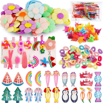 Haaraccessoires Set für Kleinkinder Mädchen – 158-teiliges Haarklammern Set, bunte Spangen, Haargummis und Clips für Kinder ab 3 Jahren