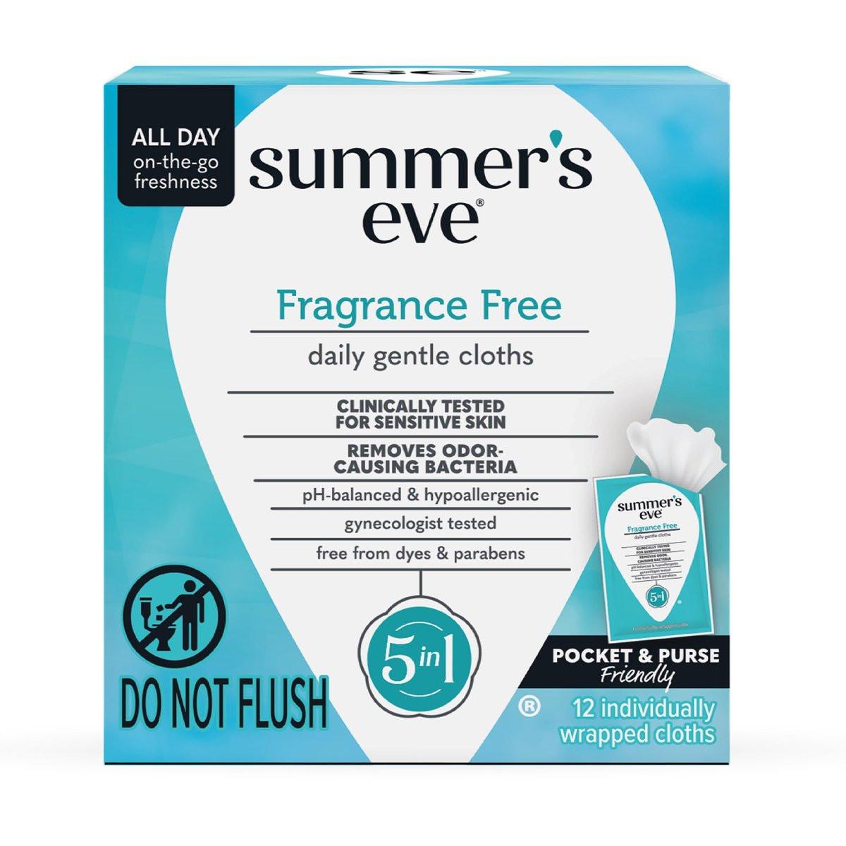 Summer's Eve Feminine Feuchttücher, Duftfrei, Einzeln Verpackt, Vaginale Tücher mit pH-ausgeglichener Mizellarwasser-Formel, Gynäkologisch Getestet, 12 Stück