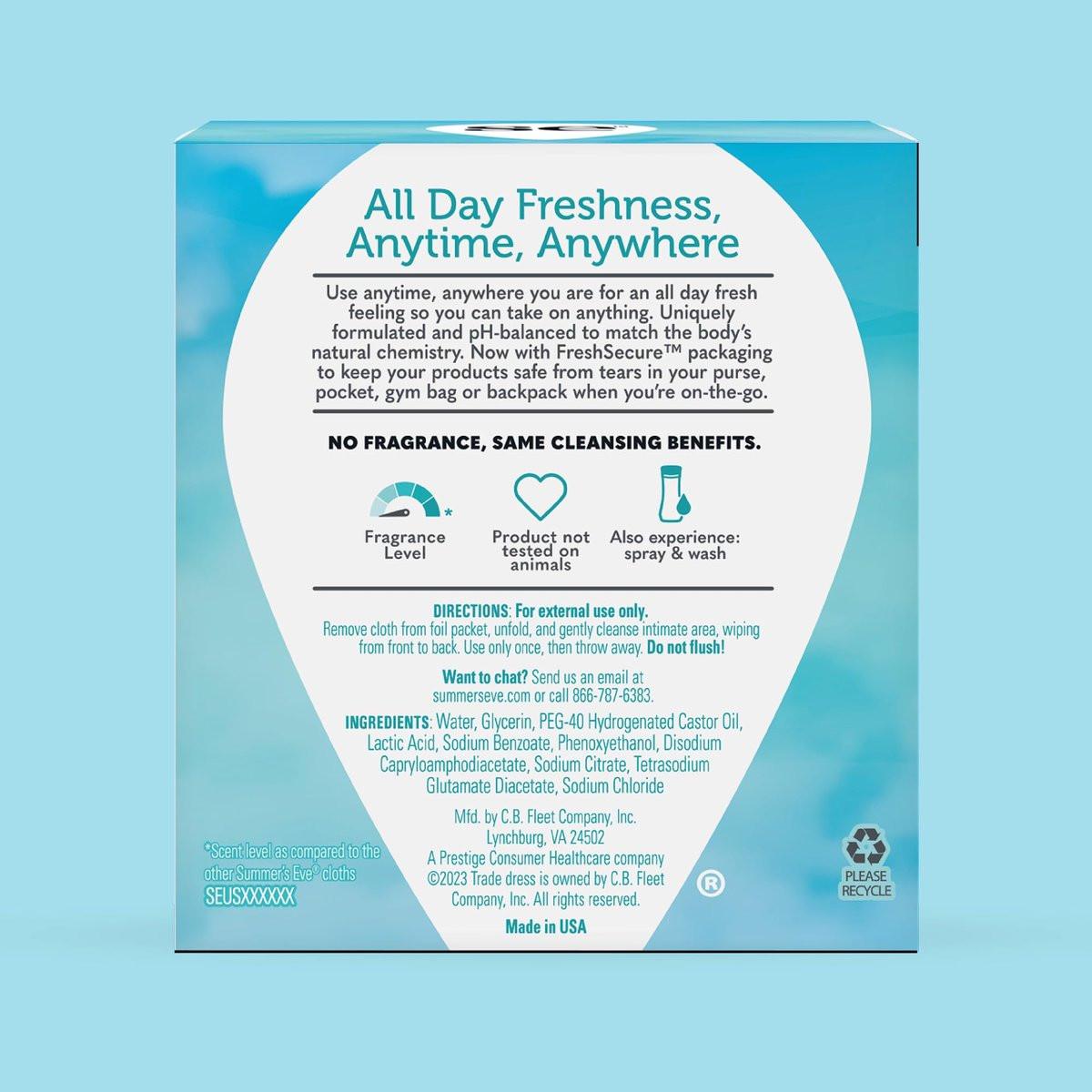 Summer's Eve Feminine Feuchttücher, Duftfrei, Einzeln Verpackt, Vaginale Tücher mit pH-ausgeglichener Mizellarwasser-Formel, Gynäkologisch Getestet, 12 Stück