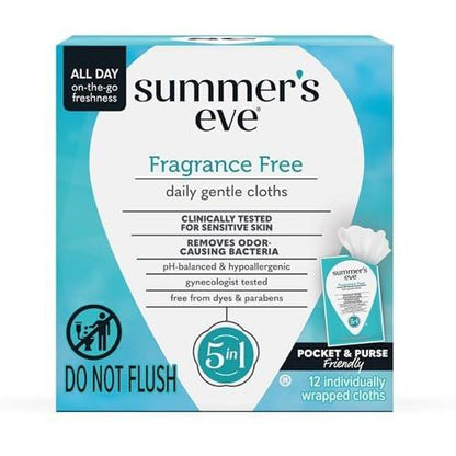 Summer's Eve Feminine Feuchttücher, Duftfrei, Einzeln Verpackt, Vaginale Tücher mit pH-ausgeglichener Mizellarwasser-Formel, Gynäkologisch Getestet, 12 Stück