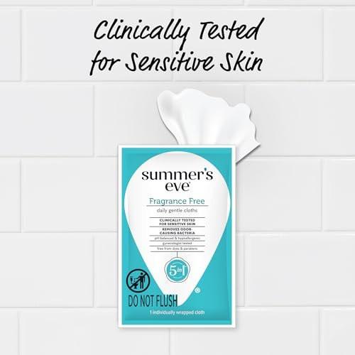 Summer's Eve Feminine Feuchttücher, Duftfrei, Einzeln Verpackt, Vaginale Tücher mit pH-ausgeglichener Mizellarwasser-Formel, Gynäkologisch Getestet, 12 Stück