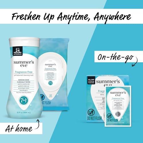 Summer's Eve Feminine Feuchttücher, Duftfrei, Einzeln Verpackt, Vaginale Tücher mit pH-ausgeglichener Mizellarwasser-Formel, Gynäkologisch Getestet, 12 Stück