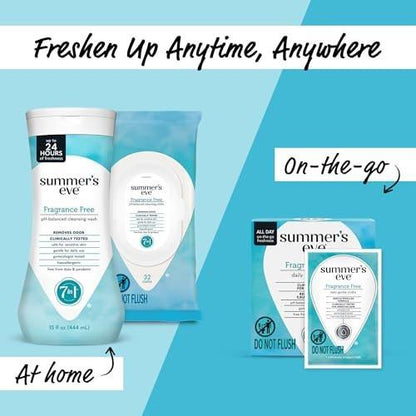 Summer's Eve Feminine Feuchttücher, Duftfrei, Einzeln Verpackt, Vaginale Tücher mit pH-ausgeglichener Mizellarwasser-Formel, Gynäkologisch Getestet, 12 Stück