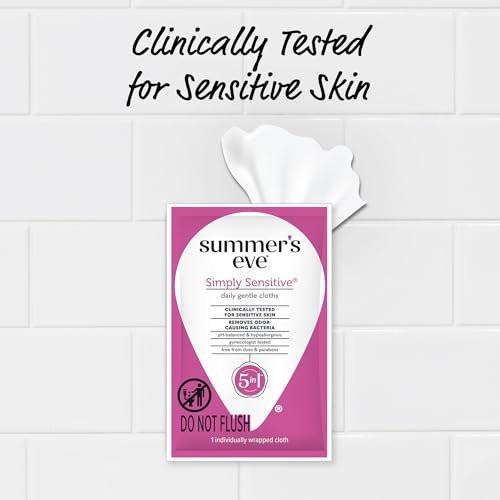 Summer's Eve Simply Sensitive Feuchttücher für die Intimhygiene, pH-ausgeglichene Mizellenwasser-Formel, einzeln verpackt, 12 Stück