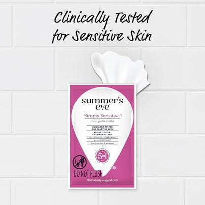 Summer's Eve Simply Sensitive Feuchttücher für die Intimhygiene, pH-ausgeglichene Mizellenwasser-Formel, einzeln verpackt, 12 Stück