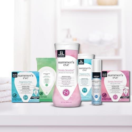 Summer's Eve Simply Sensitive Feuchttücher für die Intimhygiene, pH-ausgeglichene Mizellenwasser-Formel, einzeln verpackt, 12 Stück
