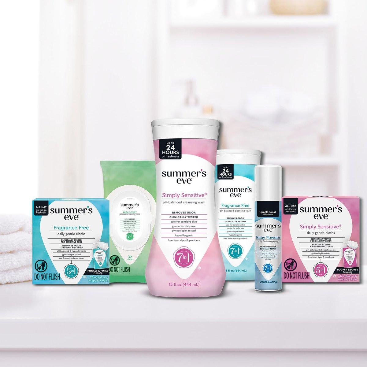 Summer's Eve Simply Sensitive Feuchttücher für die Intimhygiene, pH-ausgeglichene Mizellenwasser-Formel, einzeln verpackt, 12 Stück