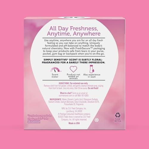 Summer's Eve Feminine Feuchttücher, Duftfrei, Einzeln Verpackt, Vaginale Tücher mit pH-ausgeglichener Mizellarwasser-Formel, Gynäkologisch Getestet, 12 Stück