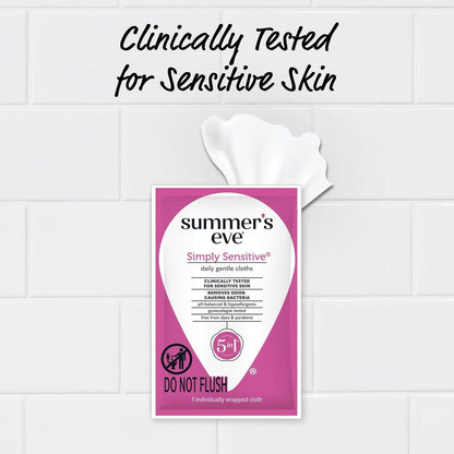 Summer's Eve Simply Sensitive Feuchttücher für die Intimhygiene, pH-ausgeglichene Mizellenwasser-Formel, einzeln verpackt, 12 Stück