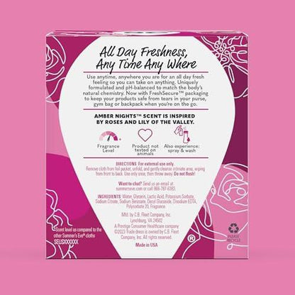 Summer's Eve Sheer Floral Feuchttücher für die Intimhygiene, pH-balancierte Formel hilft, vaginalen Geruch zu kontrollieren, einzeln verpackte Tücher, 12 Stück