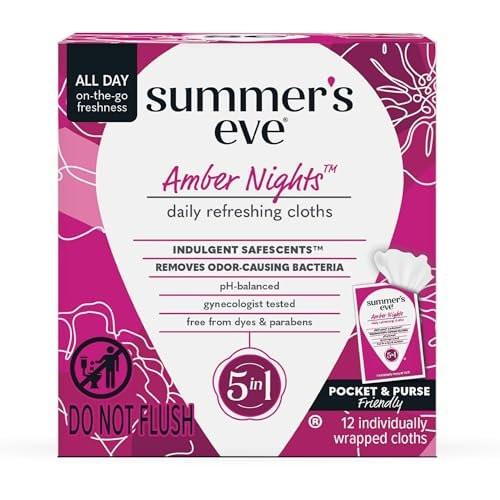Summer's Eve Amber Nights Feminine Tücher – pH-ausgeglichene Intimtücher zur Geruchsentfernung, einzeln verpackt, 12 Stück