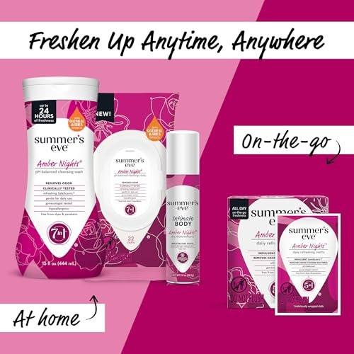 Summer's Eve Amber Nights Feminine Tücher – pH-ausgeglichene Intimtücher zur Geruchsentfernung, einzeln verpackt, 12 Stück
