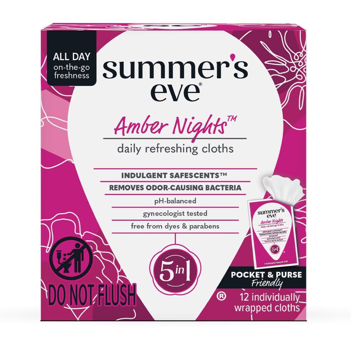 Summer's Eve Amber Nights Feminine Tücher – pH-ausgeglichene Intimtücher zur Geruchsentfernung, einzeln verpackt, 12 Stück