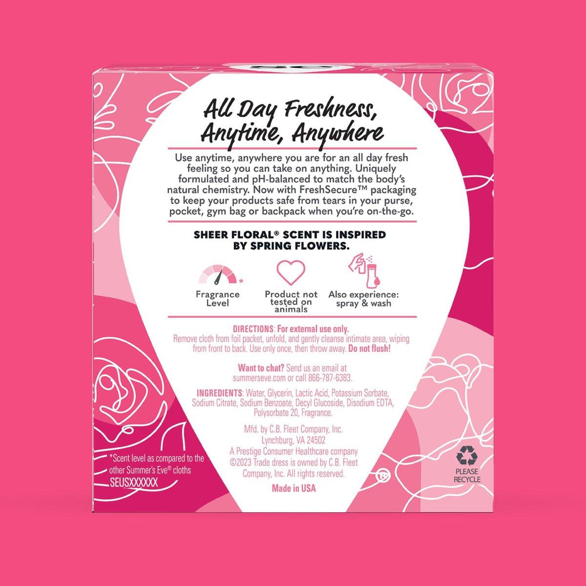 Summer's Eve Sheer Floral Feuchttücher für die Intimhygiene, pH-balancierte Formel hilft, vaginalen Geruch zu kontrollieren, einzeln verpackte Tücher, 12 Stück
