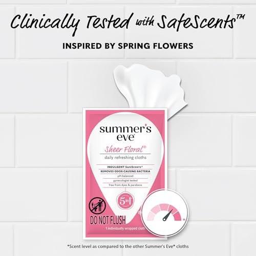 Summer's Eve Sheer Floral Feuchttücher für die Intimhygiene, pH-balancierte Formel hilft, vaginalen Geruch zu kontrollieren, einzeln verpackte Tücher, 12 Stück