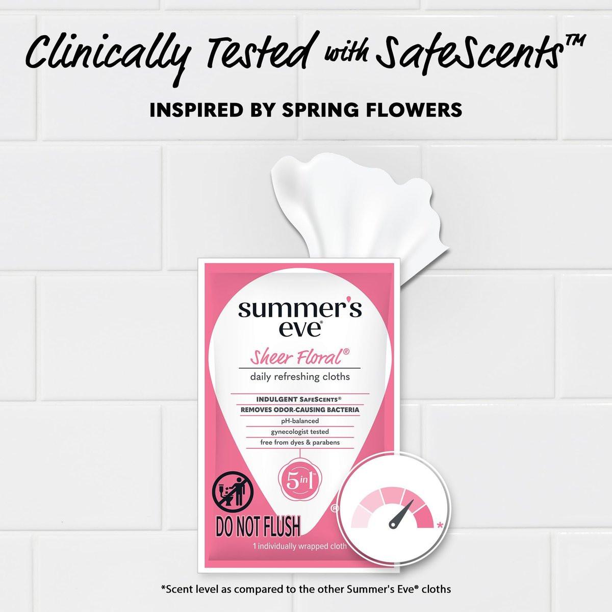 Summer's Eve Sheer Floral Feuchttücher für die Intimhygiene, pH-balancierte Formel hilft, vaginalen Geruch zu kontrollieren, einzeln verpackte Tücher, 12 Stück