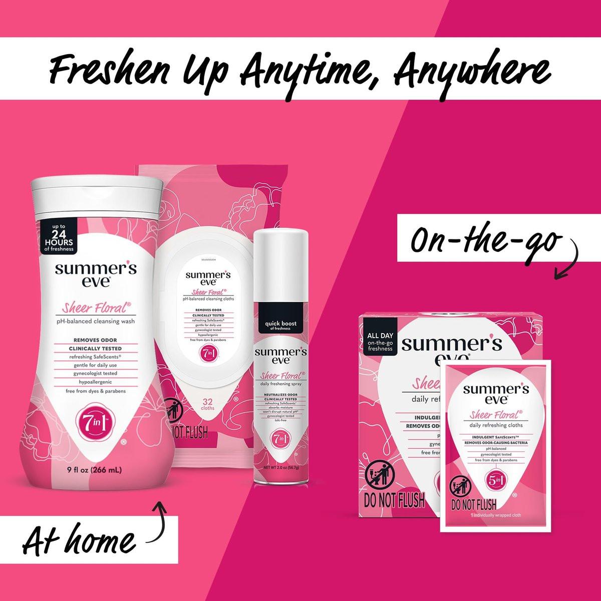 Summer's Eve Sheer Floral Feuchttücher für die Intimhygiene, pH-balancierte Formel hilft, vaginalen Geruch zu kontrollieren, einzeln verpackte Tücher, 12 Stück