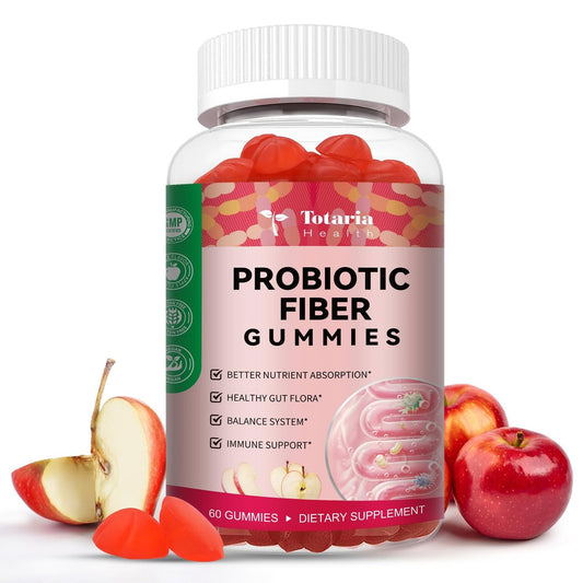 9-in-1 Probiotische Präbiotische Ballaststoff-Gummis für Erwachsene & Teenager – 16g Ballaststoffe pro Portion, Flohsamenschalen-Ballaststoffergänzung mit 5 Milliarden CFU Bacillus Coagulans, Inulin, ACV für Verdauung & Darm – 60 Stück