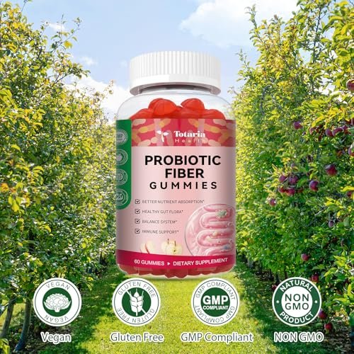 9-in-1 Probiotische Präbiotische Ballaststoff-Gummis für Erwachsene & Teenager – 16g Ballaststoffe pro Portion, Flohsamenschalen-Ballaststoffergänzung mit 5 Milliarden CFU Bacillus Coagulans, Inulin, ACV für Verdauung & Darm – 60 Stück