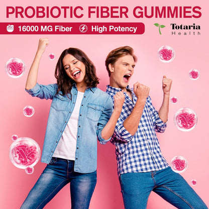 9-in-1 Probiotische Präbiotische Ballaststoff-Gummis für Erwachsene & Teenager – 16g Ballaststoffe pro Portion, Flohsamenschalen-Ballaststoffergänzung mit 5 Milliarden CFU Bacillus Coagulans, Inulin, ACV für Verdauung & Darm – 60 Stück