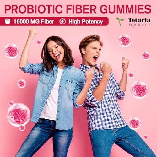 9-in-1 Probiotische Präbiotische Ballaststoff-Gummis für Erwachsene & Teenager – 16g Ballaststoffe pro Portion, Flohsamenschalen-Ballaststoffergänzung mit 5 Milliarden CFU Bacillus Coagulans, Inulin, ACV für Verdauung & Darm – 60 Stück