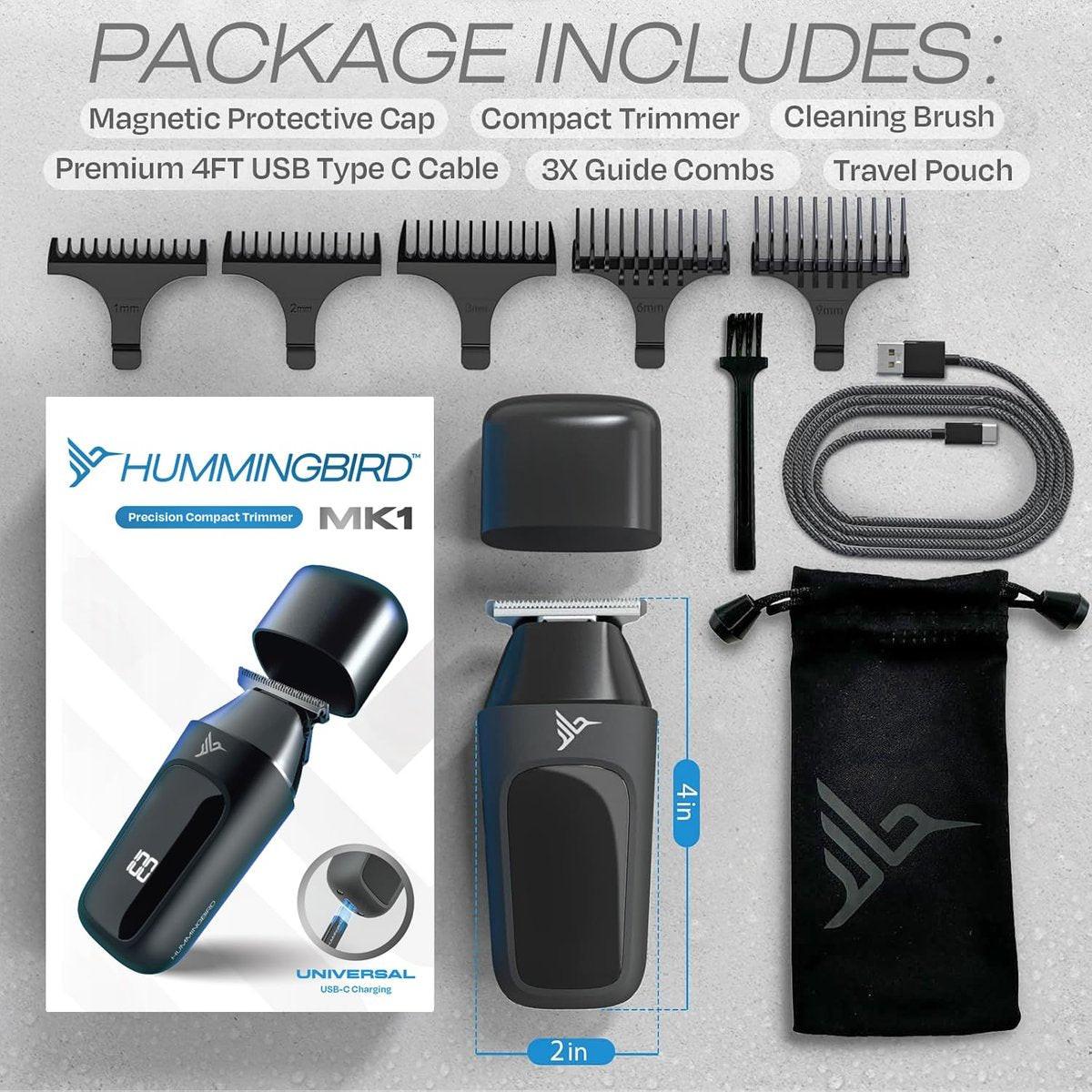 HUMMINGBIRD MK1 Kompakter Trimmer – Kabelloser USB-C wiederaufladbarer Bart- und Körperhaartrimmer für Männer, Reiseshaver, inklusive Aufbewahrungstasche, ideales Geschenk für Männer, Vater, Ehemann