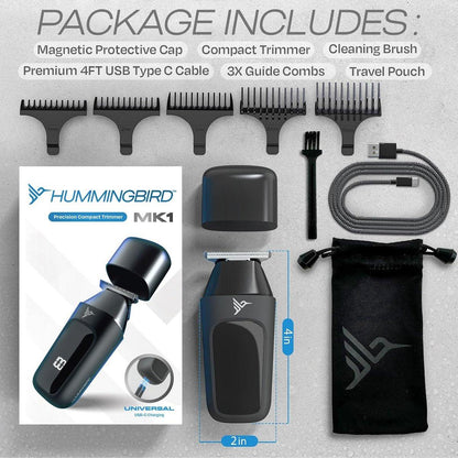 HUMMINGBIRD MK1 Kompakter Trimmer – Kabelloser USB-C wiederaufladbarer Bart- und Körperhaartrimmer für Männer, Reiseshaver, inklusive Aufbewahrungstasche, ideales Geschenk für Männer, Vater, Ehemann