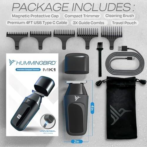 HUMMINGBIRD MK1 Kompakter Trimmer – Kabelloser USB-C wiederaufladbarer Bart- und Körperhaartrimmer für Männer, Reiseshaver, inklusive Aufbewahrungstasche, ideales Geschenk für Männer, Vater, Ehemann