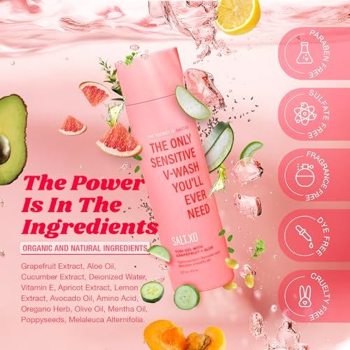 salt.xo Grapefruit Sensitive Yoni Waschgel für die Intimhygiene, pH-ausgleichende Intimpflege für Frauen, tierversuchsfrei, 8 Fl Oz
