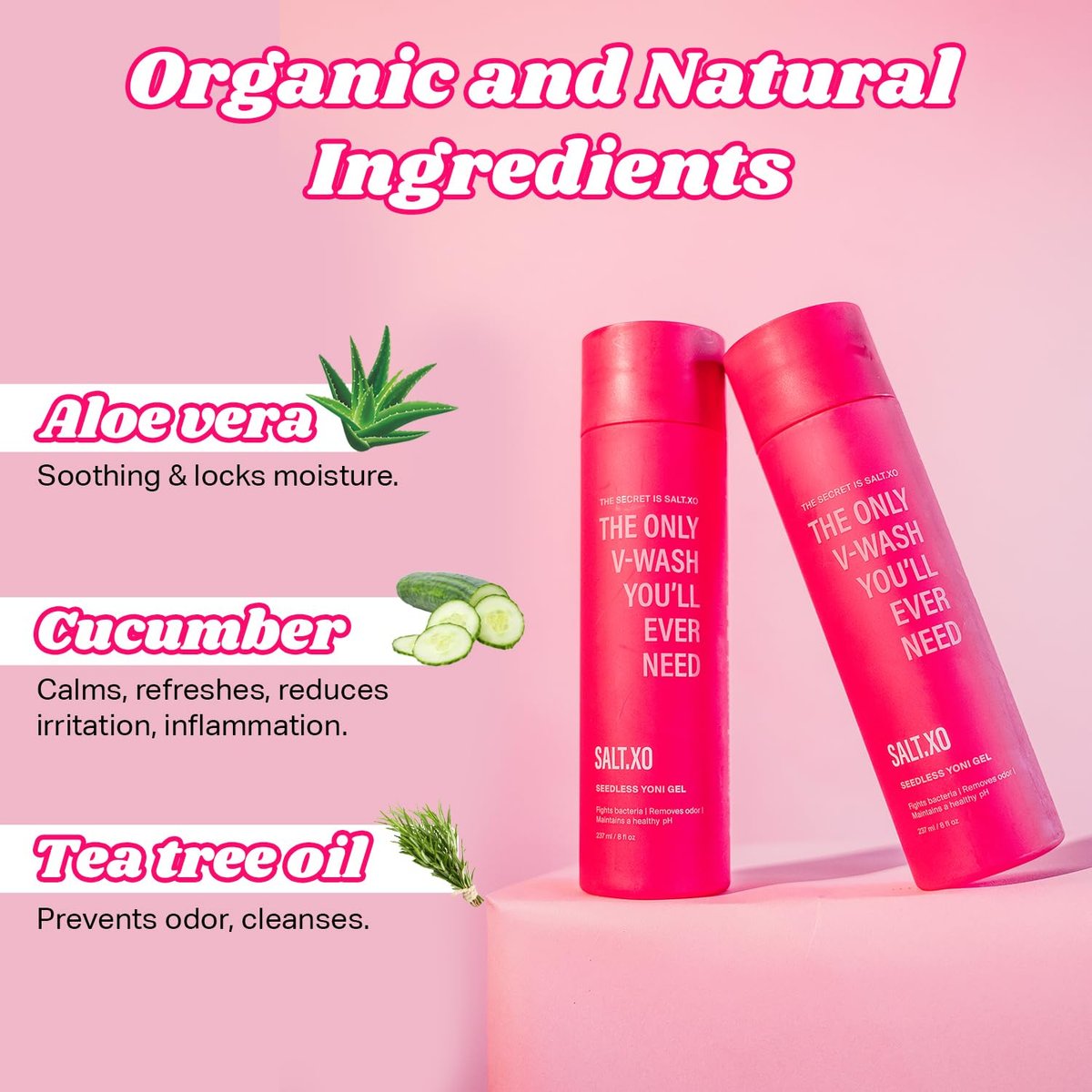salt.xo Seedless Yoni Gel Waschgel für die Intimhygiene, Feminine Waschung mit erfrischender Gurke und Aloe Vera, natürliche Intimpflege für Frauen, pH-Balance Intimwaschgel, tierversuchsfrei (237 ml)