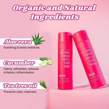 salt.xo Seedless Yoni Gel Waschgel für die Intimhygiene, Feminine Waschung mit erfrischender Gurke und Aloe Vera, natürliche Intimpflege für Frauen, pH-Balance Intimwaschgel, tierversuchsfrei (237 ml)