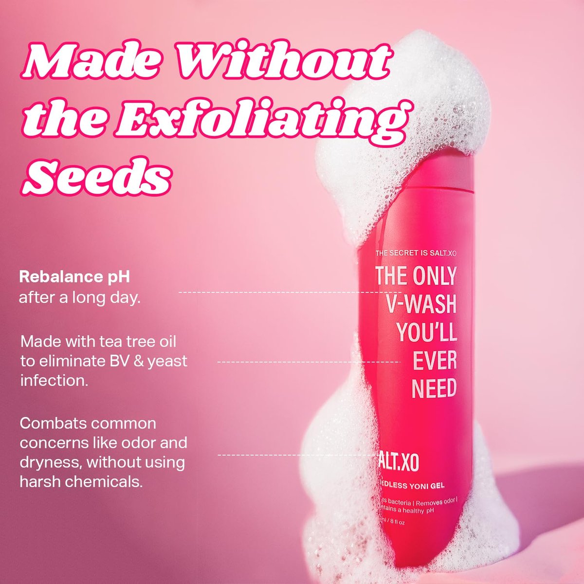 salt.xo Seedless Yoni Gel Waschgel für die Intimhygiene, Feminine Waschung mit erfrischender Gurke und Aloe Vera, natürliche Intimpflege für Frauen, pH-Balance Intimwaschgel, tierversuchsfrei (237 ml)