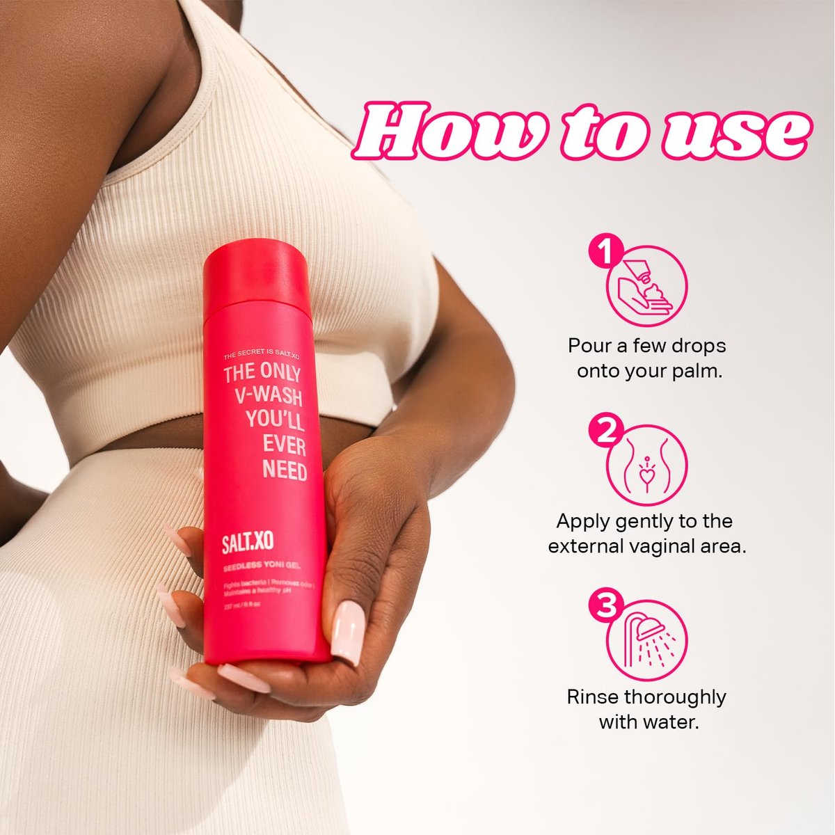 salt.xo Seedless Yoni Gel Waschgel für die Intimhygiene, Feminine Waschung mit erfrischender Gurke und Aloe Vera, natürliche Intimpflege für Frauen, pH-Balance Intimwaschgel, tierversuchsfrei (237 ml)
