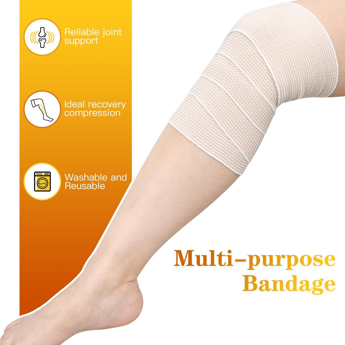 2er-Pack 4 Zoll Premium-Elastikbandage, Wiederverwendbare Klettverschluss-Kompressionsbandage für Knie, Knöchel, Handgelenke, Beine, Körper