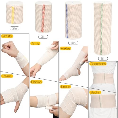 2er-Pack 4 Zoll Premium-Elastikbandage, Wiederverwendbare Klettverschluss-Kompressionsbandage für Knie, Knöchel, Handgelenke, Beine, Körper