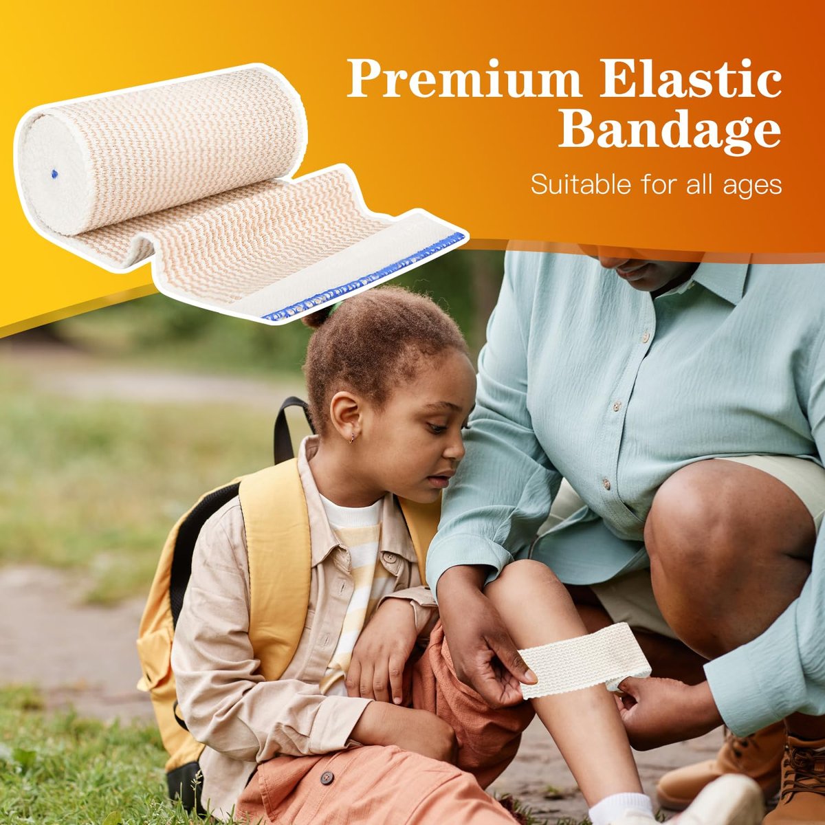 2er-Pack 4 Zoll Premium-Elastikbandage, Wiederverwendbare Klettverschluss-Kompressionsbandage für Knie, Knöchel, Handgelenke, Beine, Körper