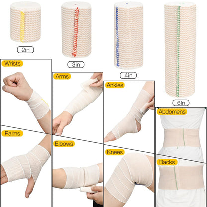 2er-Pack 4 Zoll Premium-Elastikbandage, Wiederverwendbare Klettverschluss-Kompressionsbandage für Knie, Knöchel, Handgelenke, Beine, Körper