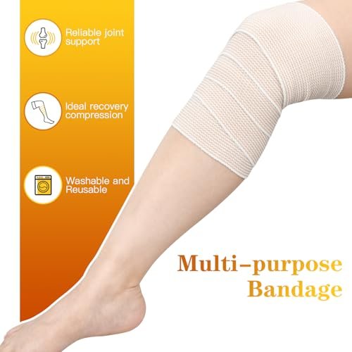 2er-Pack 4 Zoll Premium-Elastikbandage, Wiederverwendbare Klettverschluss-Kompressionsbandage für Knie, Knöchel, Handgelenke, Beine, Körper