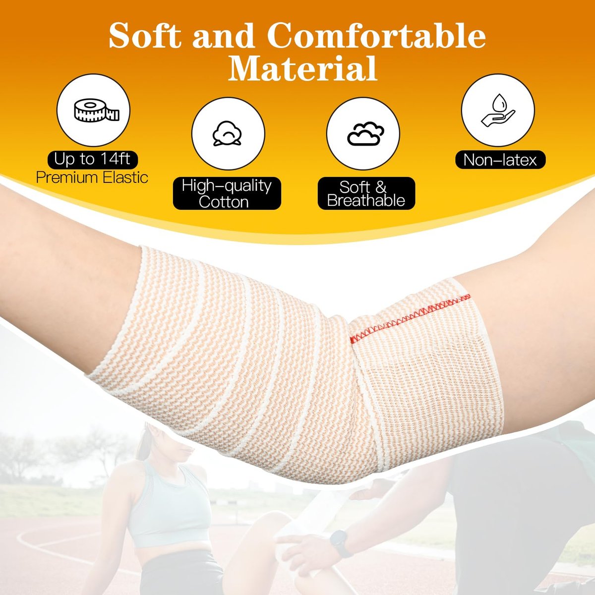 2er-Pack 4 Zoll Premium-Elastikbandage, Wiederverwendbare Klettverschluss-Kompressionsbandage für Knie, Knöchel, Handgelenke, Beine, Körper