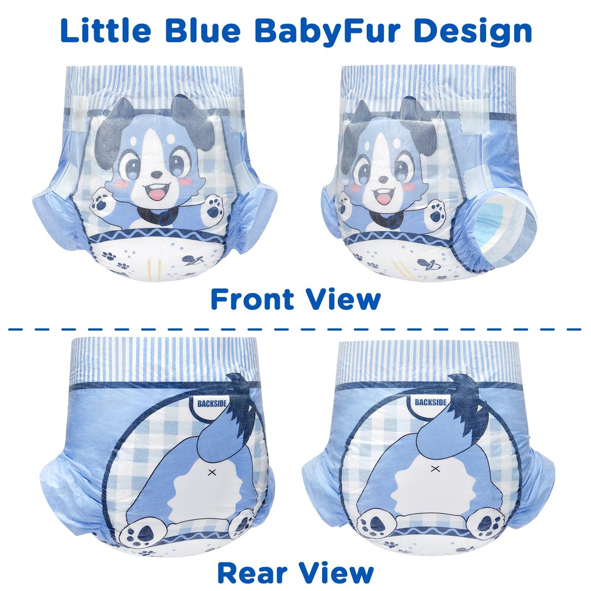 Littleforbig Adjustable Klettverschluss-Stoffwindel für Erwachsene mit Druckknöpfen - 2 Stück - Little Blue BabyFur (Medium 28"-38")