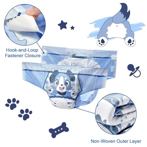 Littleforbig Adjustable Klettverschluss-Stoffwindel für Erwachsene mit Druckknöpfen - 2 Stück - Little Blue BabyFur (Medium 28"-38")