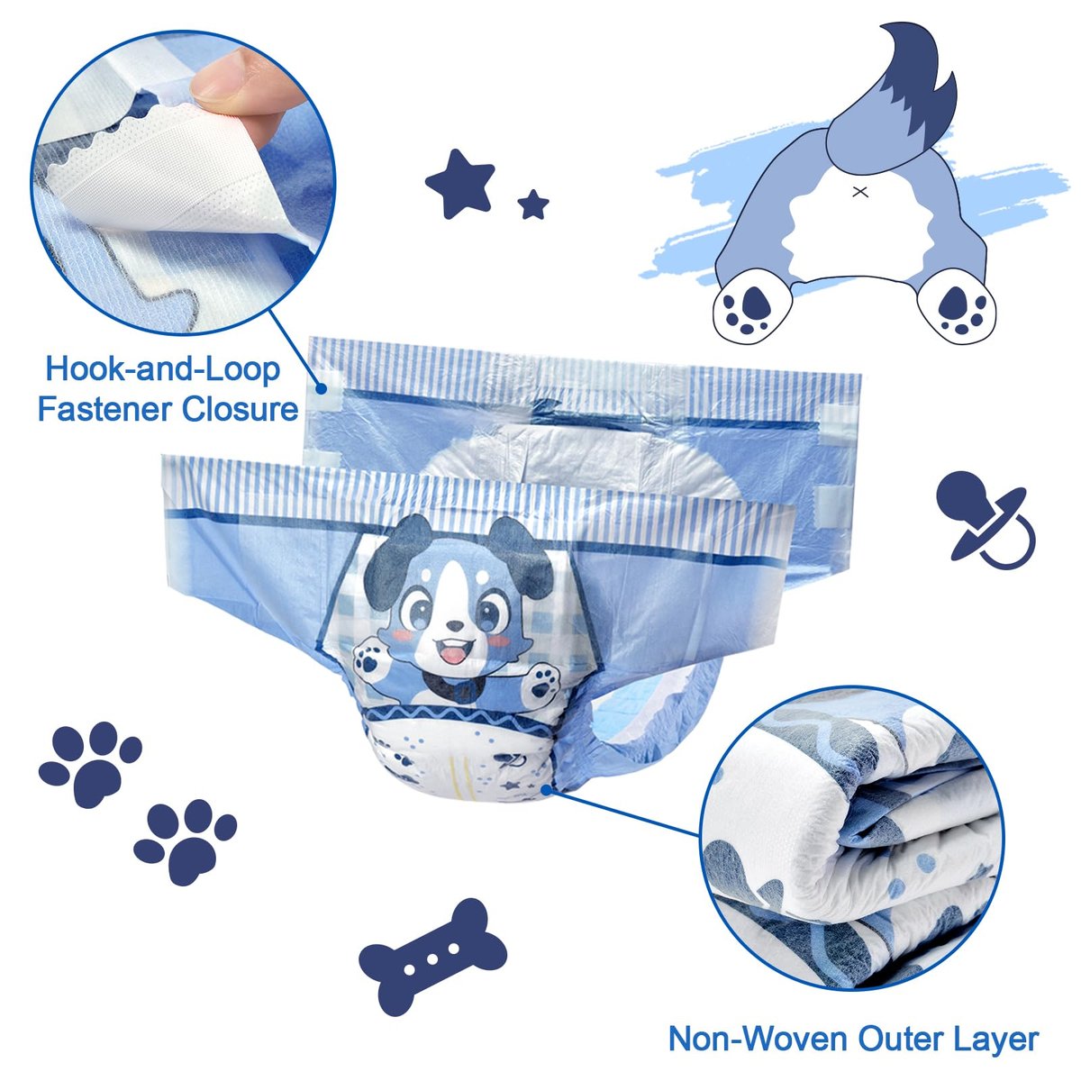 Littleforbig Adjustable Klettverschluss-Stoffwindel für Erwachsene mit Druckknöpfen - 2 Stück - Little Blue BabyFur (Medium 28"-38")