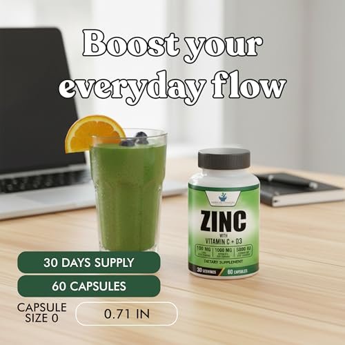 American Standard Supplements Zink 100mg, Vitamin C 1000mg und Vitamin D3 5000 IE (125mcg) pro Portion - Glutenfrei, Nicht-GVO, 60 Kapseln, 30 Portionen