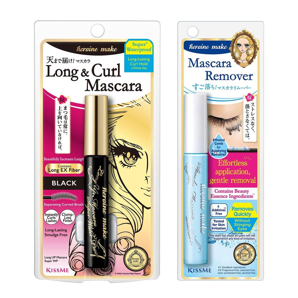 HEROINE MAKE by KISSME Waterproof Mascara Schwarz | Volumen und Länge durch definierende Fasern für lange und geschwungene Wimpern | Sanfter Mascara-Entferner ölfrei, hergestellt in Japan, 2er-Set