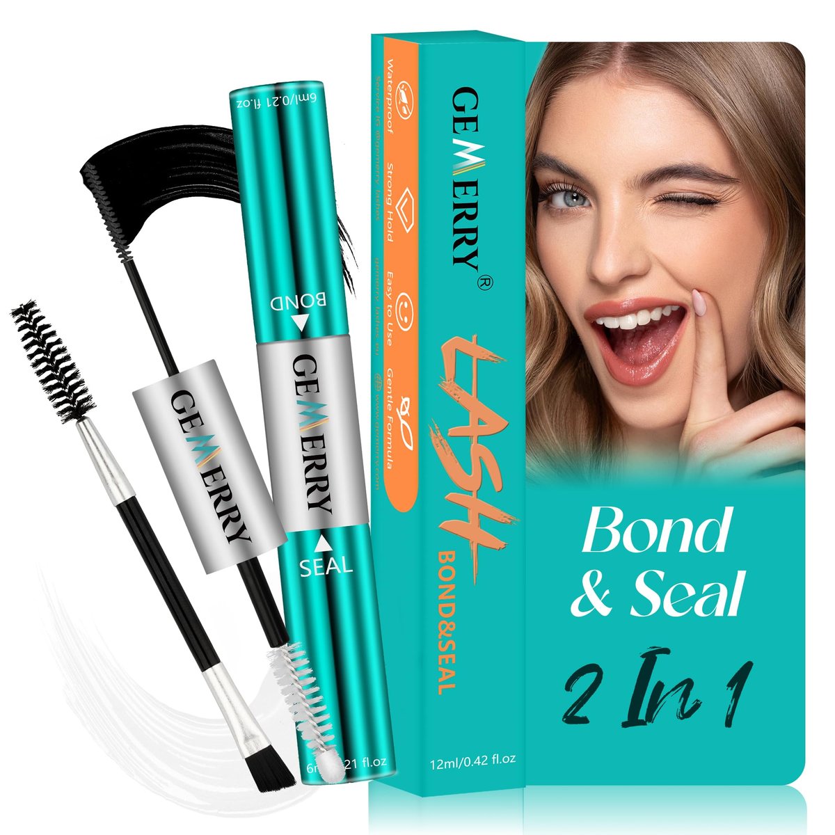GEMERRY Lash Bond & Seal wasserfest 12ml Wimpernkleber für Wimperncluster – lange haltbar bis zu 72-96 Stunden – für die Selbstanwendung zu Hause