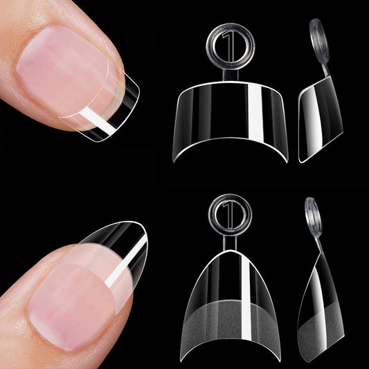 HWHUNO 480 Stück Extra Kurze Halbabdeckung Mandel & Abgerundete Quadrat Nagelspitzen Gel X Klar Set, 2 Formen Vorgeschliffen XXS für Maniküre Kunst Heim DIY Salon 12 Größen