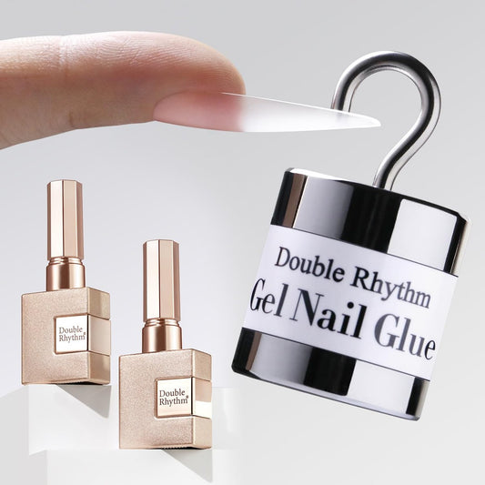 Double Rhythm 2er-Set 0,5 Oz Nagelkleber Gel für falsche Acryl-Nageltipps und Press-on-Nägel, Gel-Nagellack-Set, Nagelkunst-Salon DIY, Lampe erforderlich (Klar)